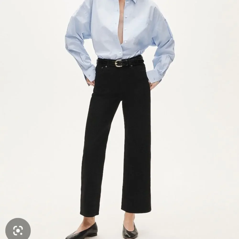 J Crew Slim Wide Leg Jeans Black High Rise Semi Stretch Crop Ankle Minimalist 29